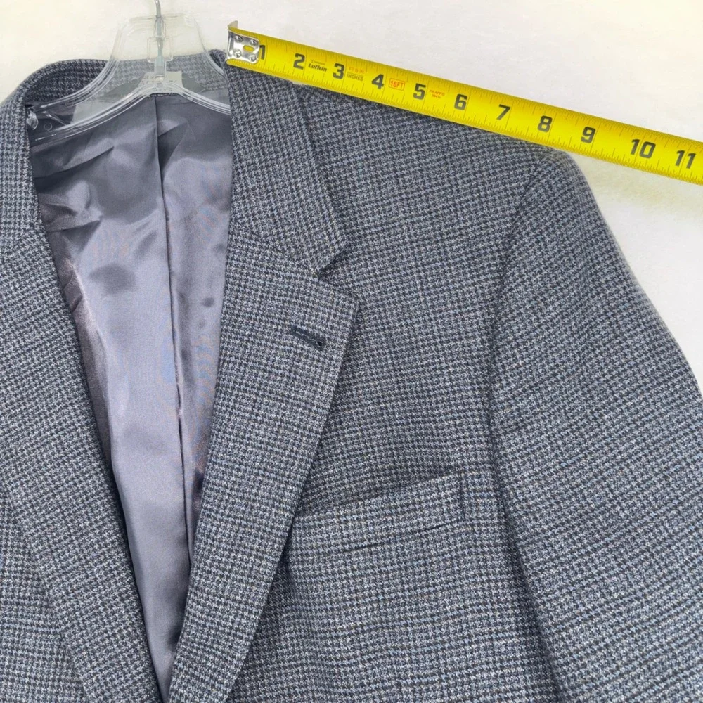 Jos. A. Bank Signature Collection Mens 44R Wool Blazer Blue Gray Houndstooth